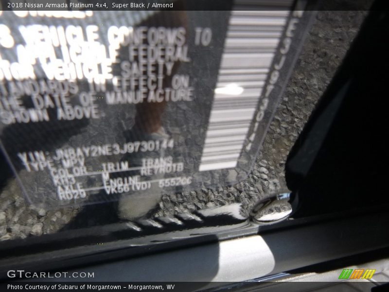 2018 Armada Platinum 4x4 Super Black Color Code KH3