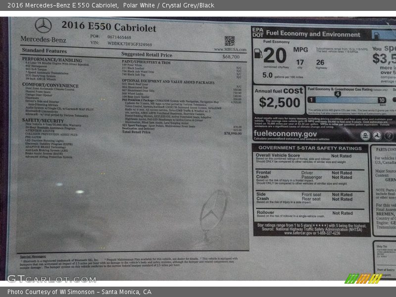 Polar White / Crystal Grey/Black 2016 Mercedes-Benz E 550 Cabriolet