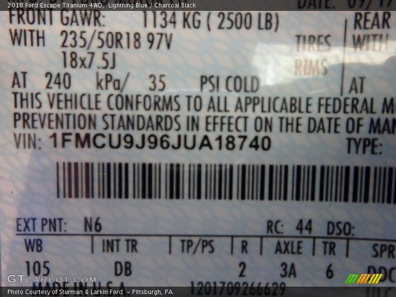 Lightning Blue / Charcoal Black 2018 Ford Escape Titanium 4WD