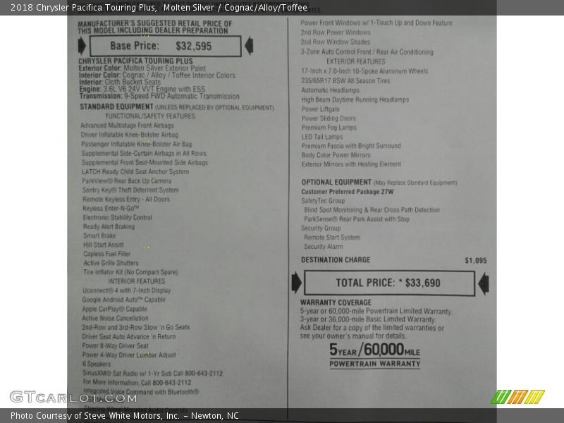 Molten Silver / Cognac/Alloy/Toffee 2018 Chrysler Pacifica Touring Plus
