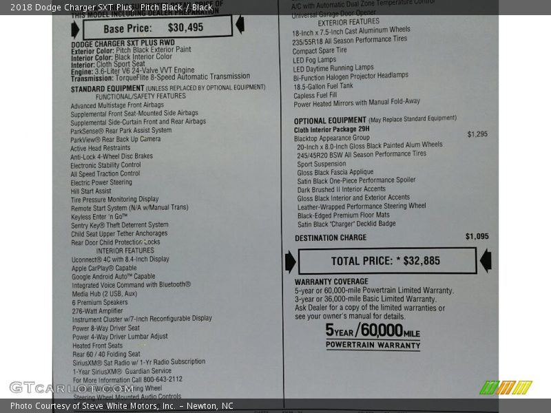 Pitch Black / Black 2018 Dodge Charger SXT Plus