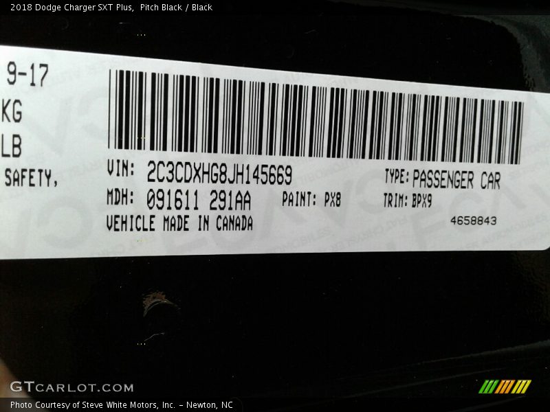 Pitch Black / Black 2018 Dodge Charger SXT Plus