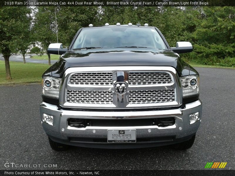 Brilliant Black Crystal Pearl / Canyon Brown/Light Frost Beige 2018 Ram 3500 Laramie Mega Cab 4x4 Dual Rear Wheel