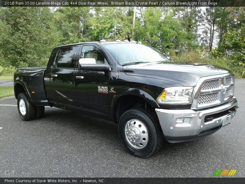 Brilliant Black Crystal Pearl / Canyon Brown/Light Frost Beige 2018 Ram 3500 Laramie Mega Cab 4x4 Dual Rear Wheel