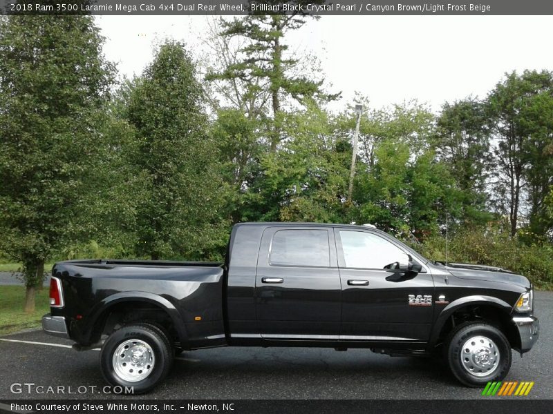 Brilliant Black Crystal Pearl / Canyon Brown/Light Frost Beige 2018 Ram 3500 Laramie Mega Cab 4x4 Dual Rear Wheel