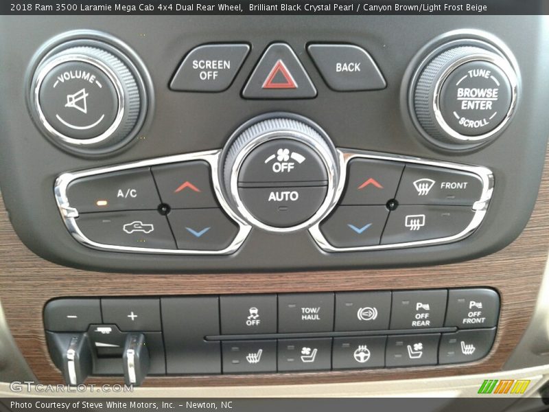 Brilliant Black Crystal Pearl / Canyon Brown/Light Frost Beige 2018 Ram 3500 Laramie Mega Cab 4x4 Dual Rear Wheel