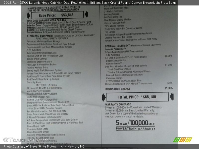 Brilliant Black Crystal Pearl / Canyon Brown/Light Frost Beige 2018 Ram 3500 Laramie Mega Cab 4x4 Dual Rear Wheel