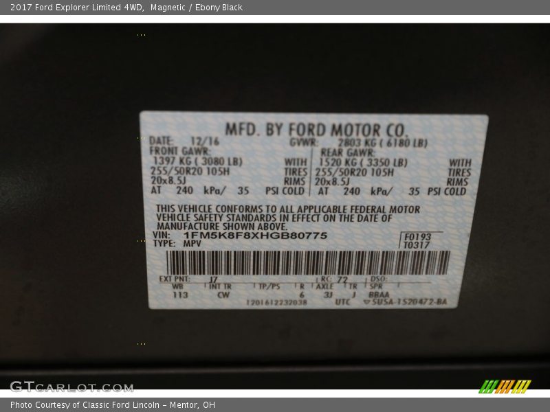 Magnetic / Ebony Black 2017 Ford Explorer Limited 4WD