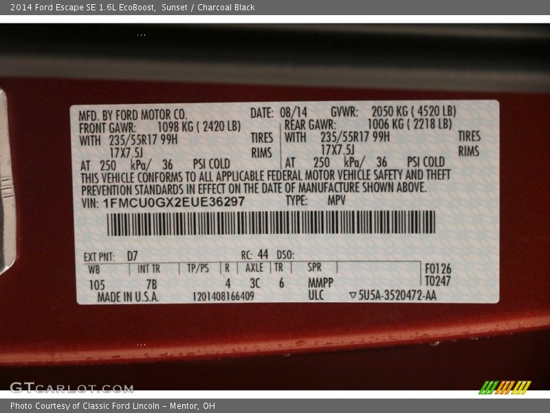 Sunset / Charcoal Black 2014 Ford Escape SE 1.6L EcoBoost