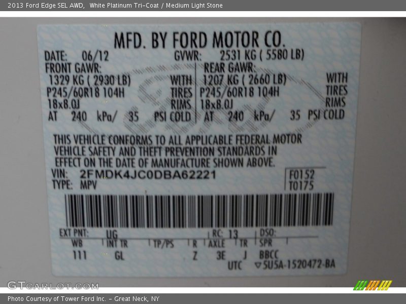 White Platinum Tri-Coat / Medium Light Stone 2013 Ford Edge SEL AWD