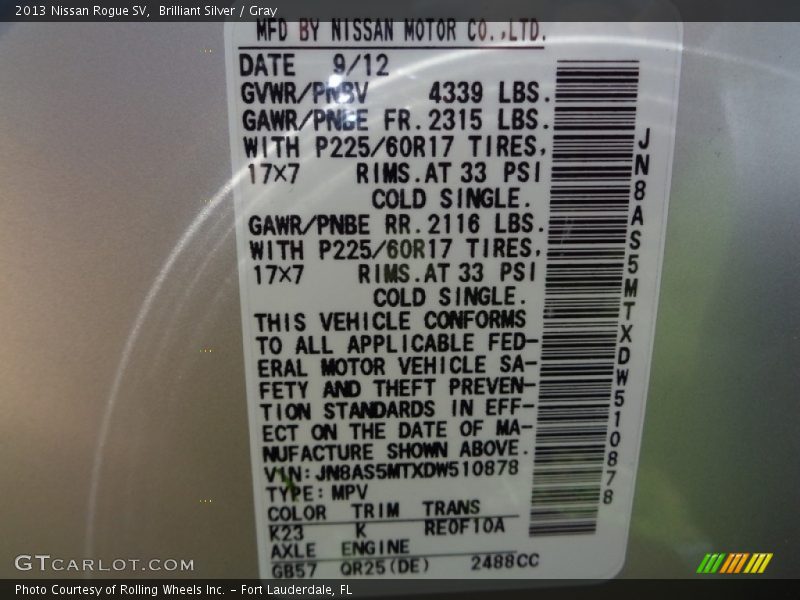 Brilliant Silver / Gray 2013 Nissan Rogue SV