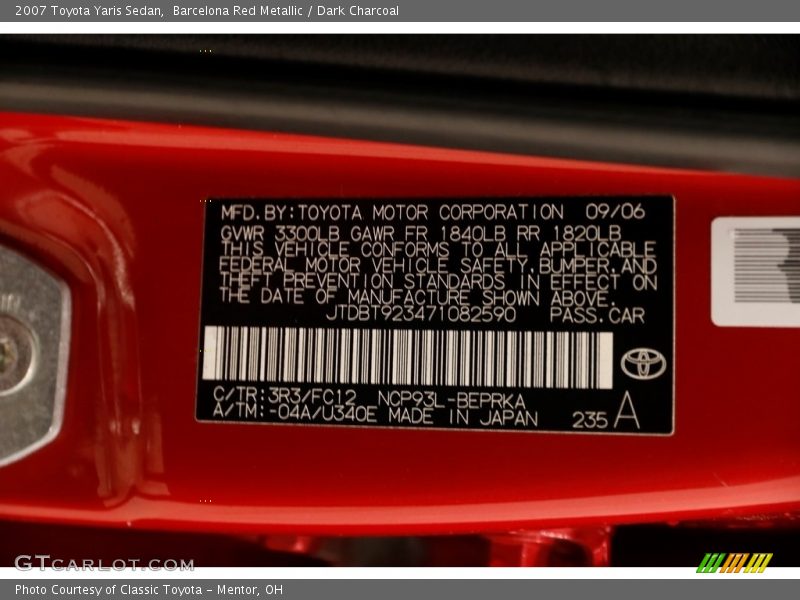 Barcelona Red Metallic / Dark Charcoal 2007 Toyota Yaris Sedan