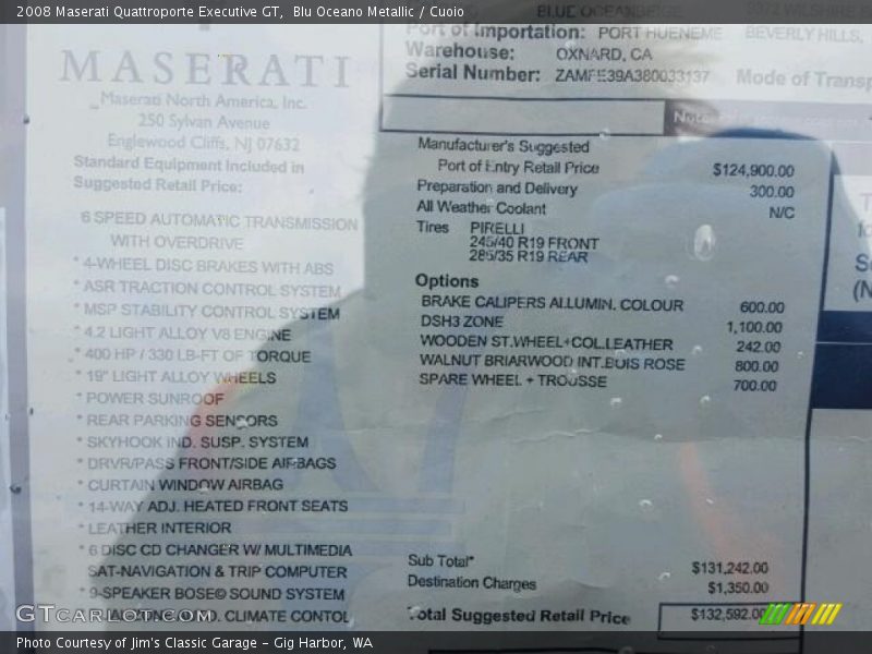 Blu Oceano Metallic / Cuoio 2008 Maserati Quattroporte Executive GT
