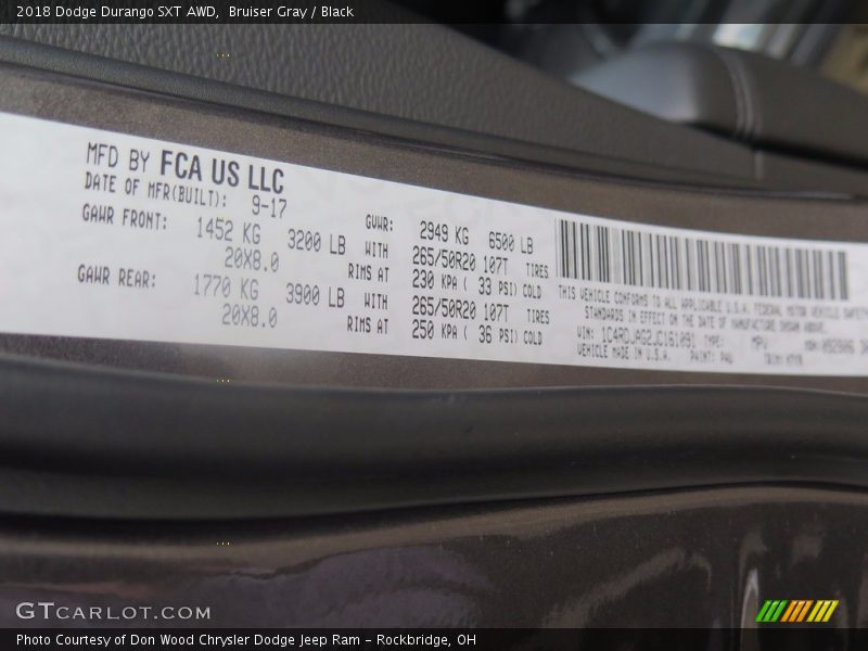 Bruiser Gray / Black 2018 Dodge Durango SXT AWD