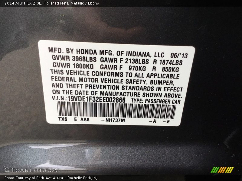 Polished Metal Metallic / Ebony 2014 Acura ILX 2.0L