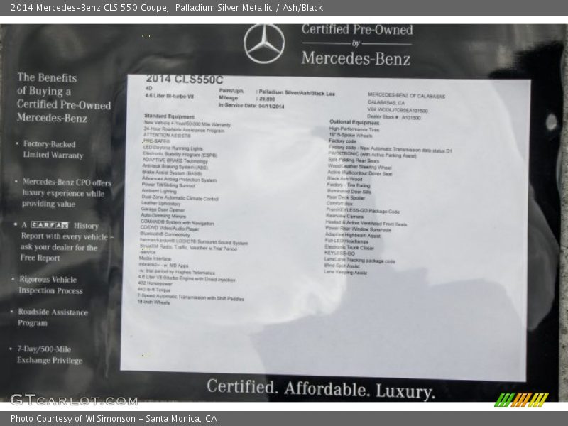 Palladium Silver Metallic / Ash/Black 2014 Mercedes-Benz CLS 550 Coupe