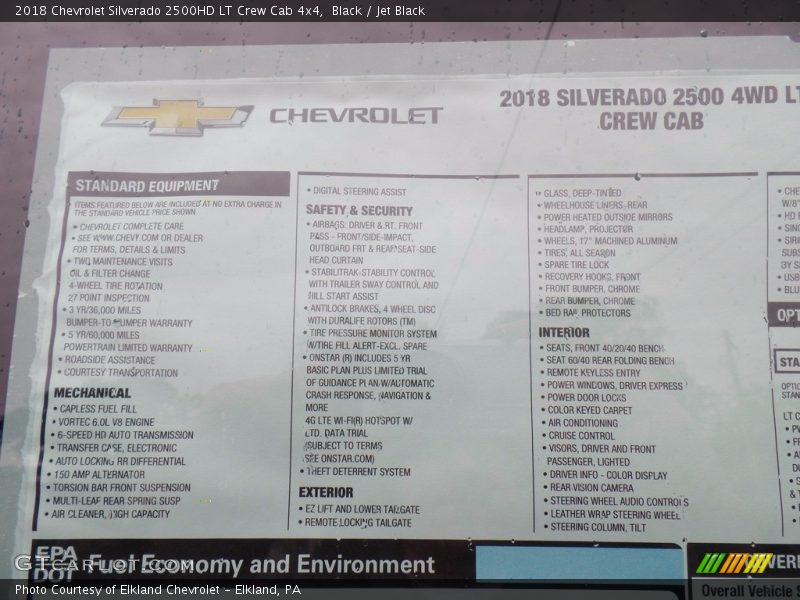 Black / Jet Black 2018 Chevrolet Silverado 2500HD LT Crew Cab 4x4