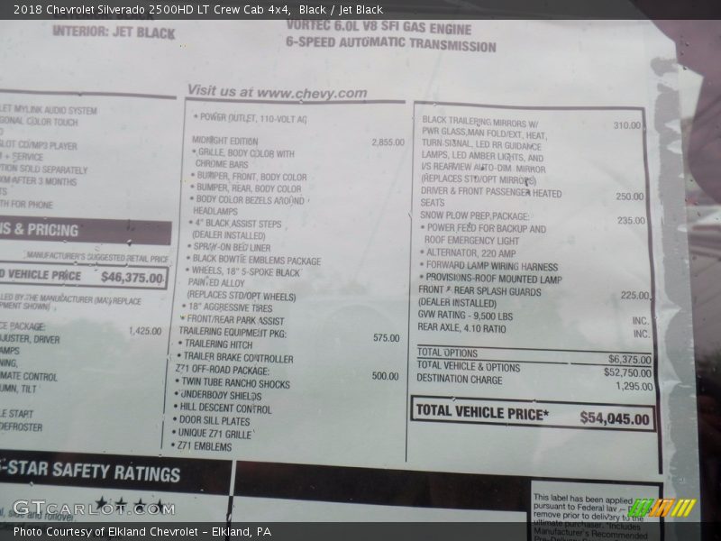 Black / Jet Black 2018 Chevrolet Silverado 2500HD LT Crew Cab 4x4