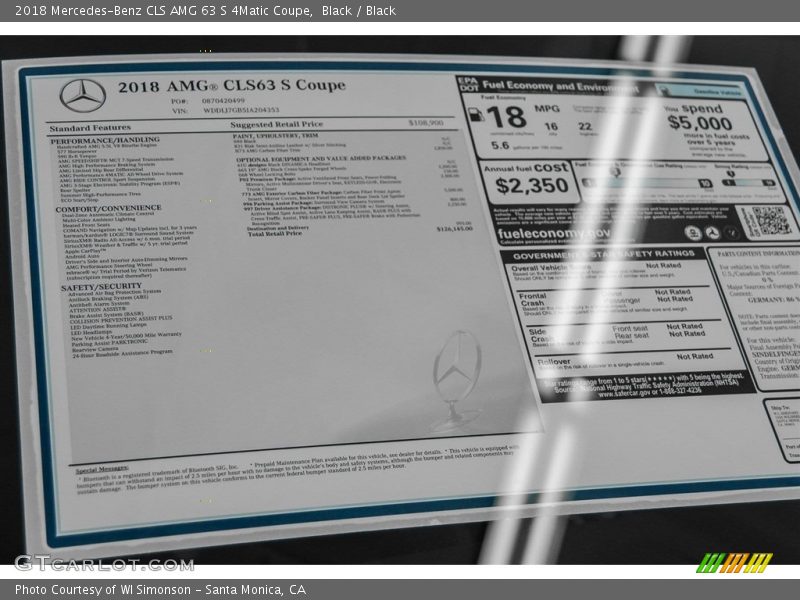  2018 CLS AMG 63 S 4Matic Coupe Window Sticker