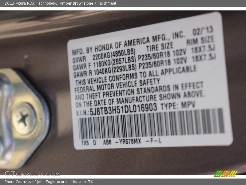 Amber Brownstone / Parchment 2013 Acura RDX Technology