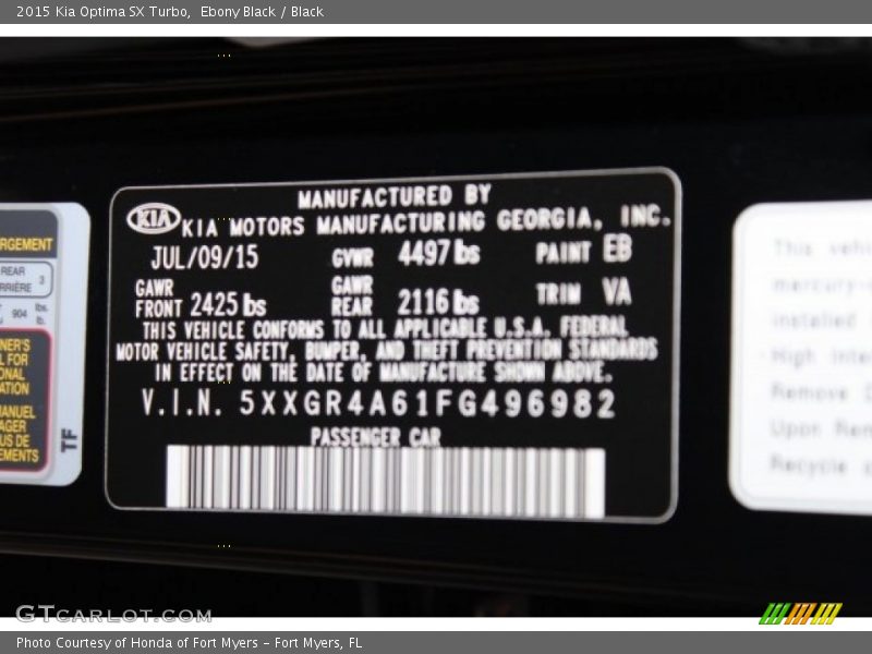 Ebony Black / Black 2015 Kia Optima SX Turbo