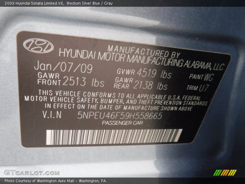 Medium Silver Blue / Gray 2009 Hyundai Sonata Limited V6
