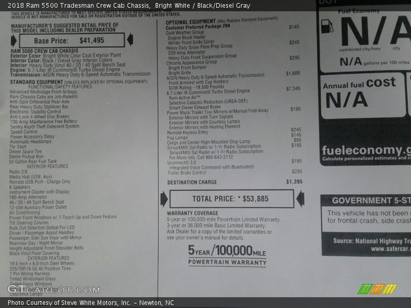 Bright White / Black/Diesel Gray 2018 Ram 5500 Tradesman Crew Cab Chassis