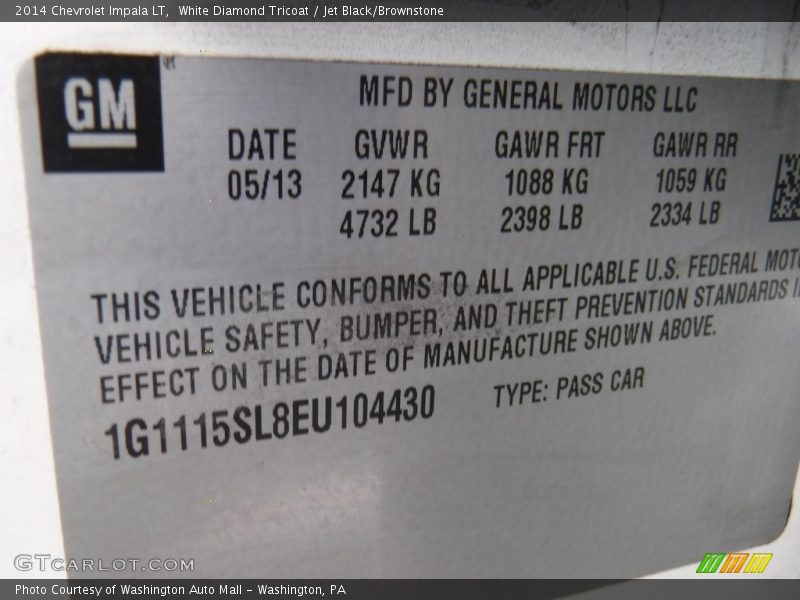 White Diamond Tricoat / Jet Black/Brownstone 2014 Chevrolet Impala LT