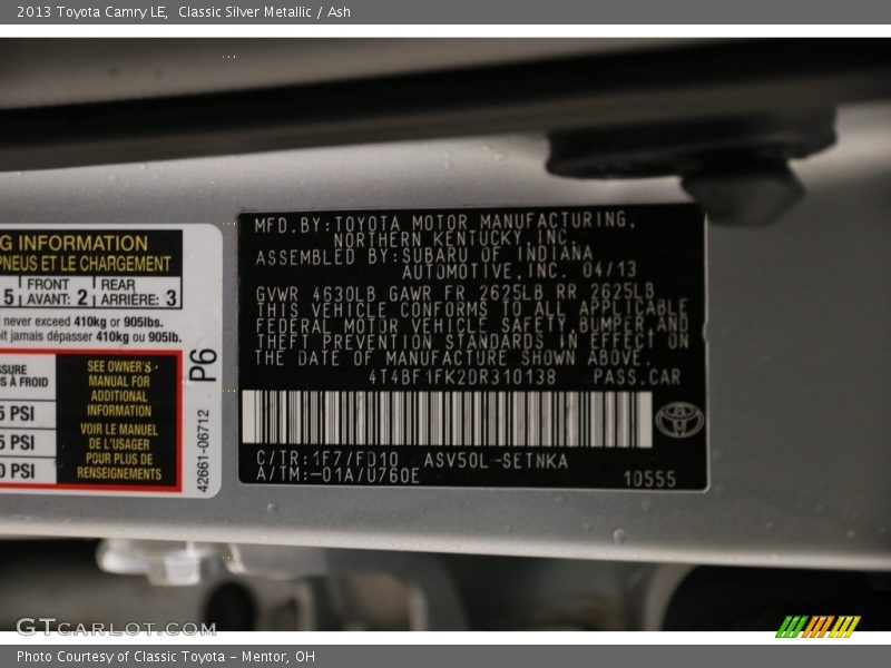 Classic Silver Metallic / Ash 2013 Toyota Camry LE