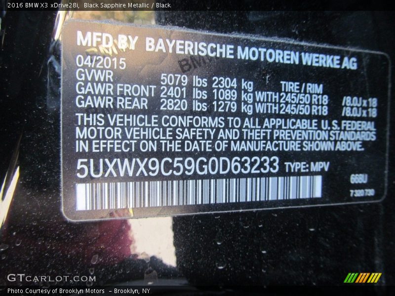 Black Sapphire Metallic / Black 2016 BMW X3 xDrive28i
