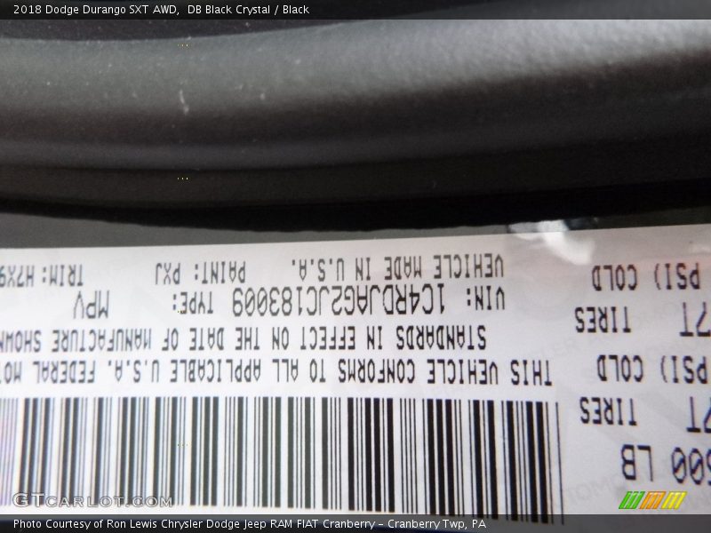 DB Black Crystal / Black 2018 Dodge Durango SXT AWD