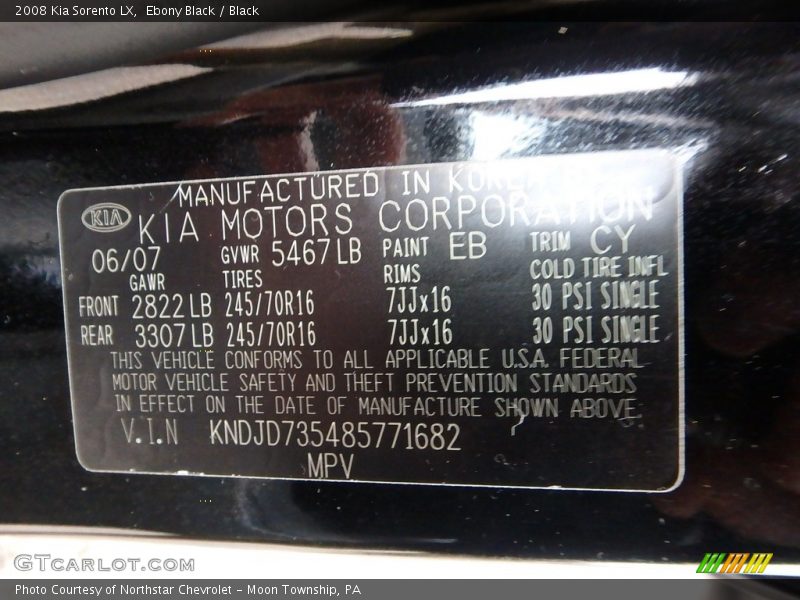 Ebony Black / Black 2008 Kia Sorento LX