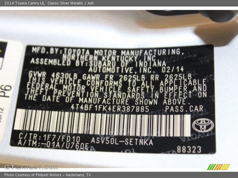 Classic Silver Metallic / Ash 2014 Toyota Camry LE