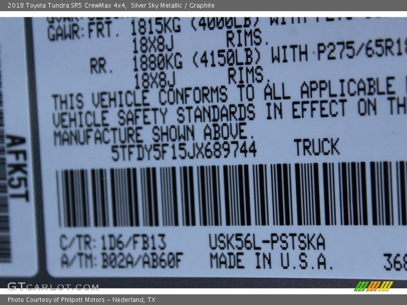Silver Sky Metallic / Graphite 2018 Toyota Tundra SR5 CrewMax 4x4