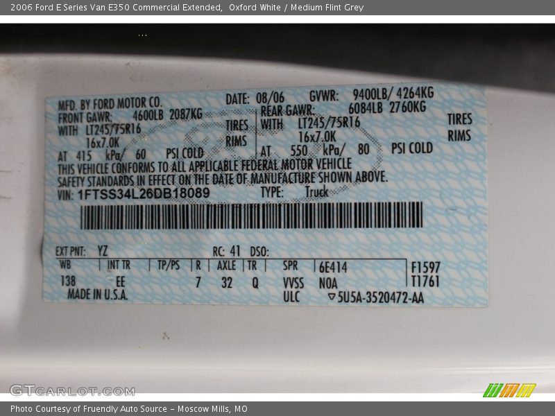 Oxford White / Medium Flint Grey 2006 Ford E Series Van E350 Commercial Extended