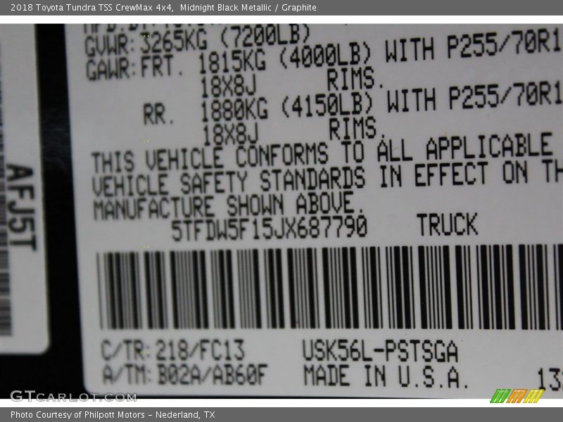 2018 Tundra TSS CrewMax 4x4 Midnight Black Metallic Color Code 218