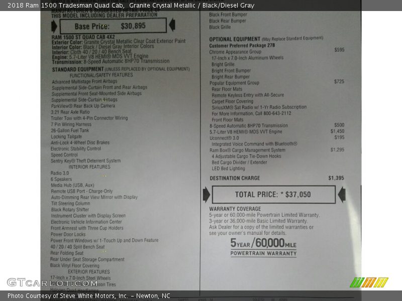 Granite Crystal Metallic / Black/Diesel Gray 2018 Ram 1500 Tradesman Quad Cab