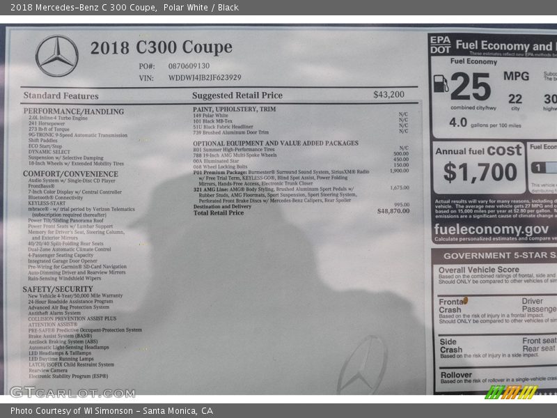  2018 C 300 Coupe Window Sticker