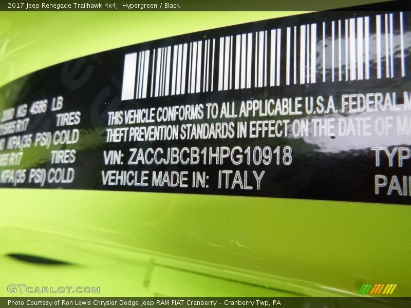 Hypergreen / Black 2017 Jeep Renegade Trailhawk 4x4