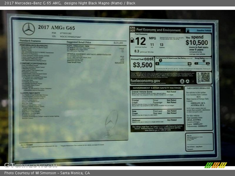 designo Night Black Magno (Matte) / Black 2017 Mercedes-Benz G 65 AMG
