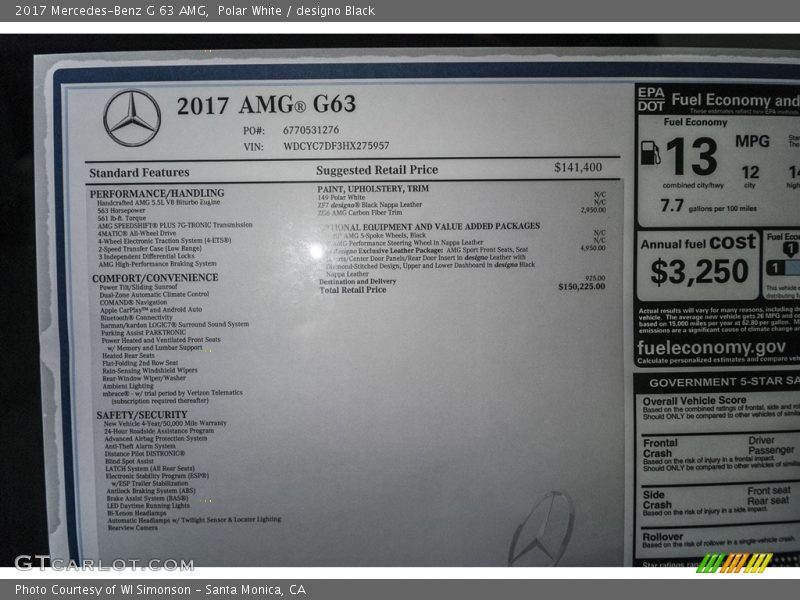 Polar White / designo Black 2017 Mercedes-Benz G 63 AMG