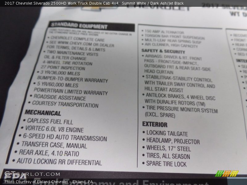 Summit White / Dark Ash/Jet Black 2017 Chevrolet Silverado 2500HD Work Truck Double Cab 4x4