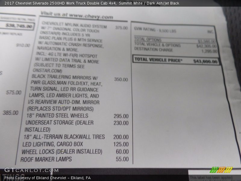Summit White / Dark Ash/Jet Black 2017 Chevrolet Silverado 2500HD Work Truck Double Cab 4x4