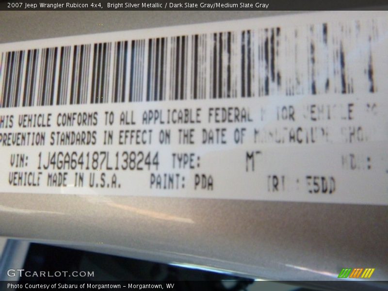 Bright Silver Metallic / Dark Slate Gray/Medium Slate Gray 2007 Jeep Wrangler Rubicon 4x4