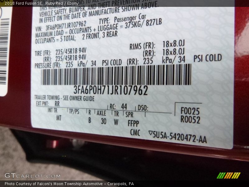 Ruby Red / Ebony 2018 Ford Fusion SE