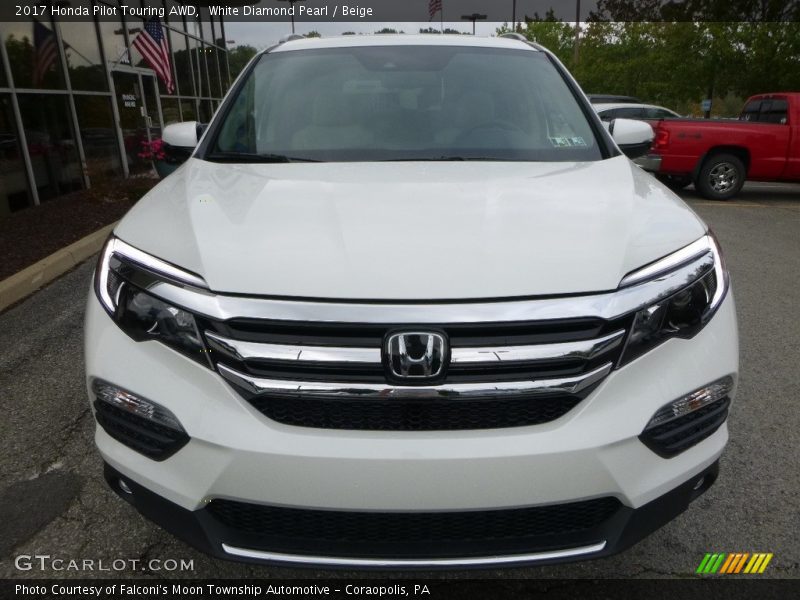 White Diamond Pearl / Beige 2017 Honda Pilot Touring AWD