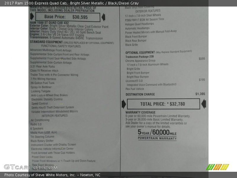 Bright Silver Metallic / Black/Diesel Gray 2017 Ram 1500 Express Quad Cab