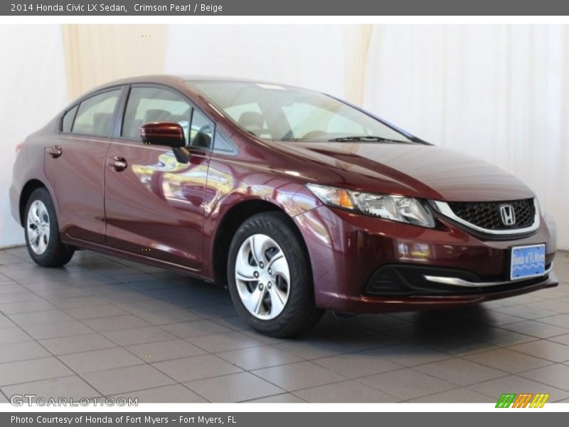 Crimson Pearl / Beige 2014 Honda Civic LX Sedan