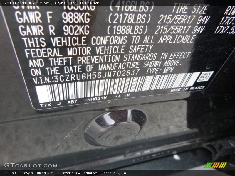 Crystal Black Pearl / Black 2018 Honda HR-V EX AWD