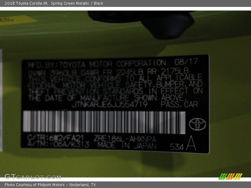2018 Corolla iM  Spring Green Metallic Color Code 6W2